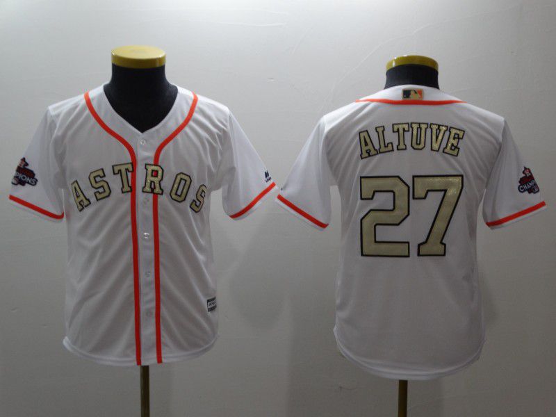 Youth Houston Astros #27 Altuve White Gold version MLB Jerseys